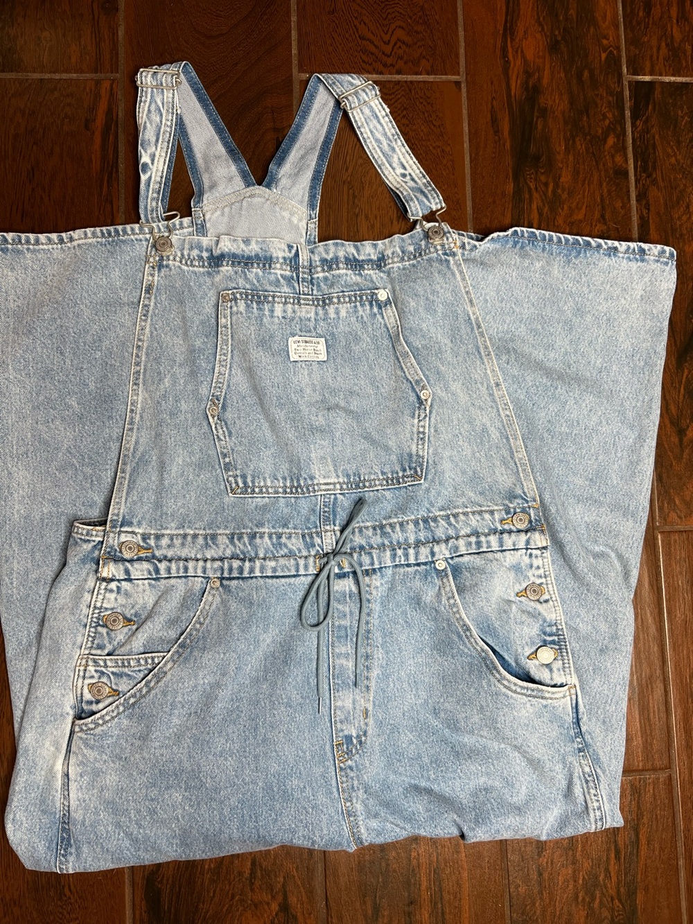 Levi’s Apron Front Tie Wide Leg Light Wash Denim Overalls Women’s XL - Picture 2 of 5